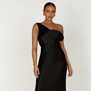 Meshki YVETTE Slip Maxi Dress With Asymmetrical Hem - Black